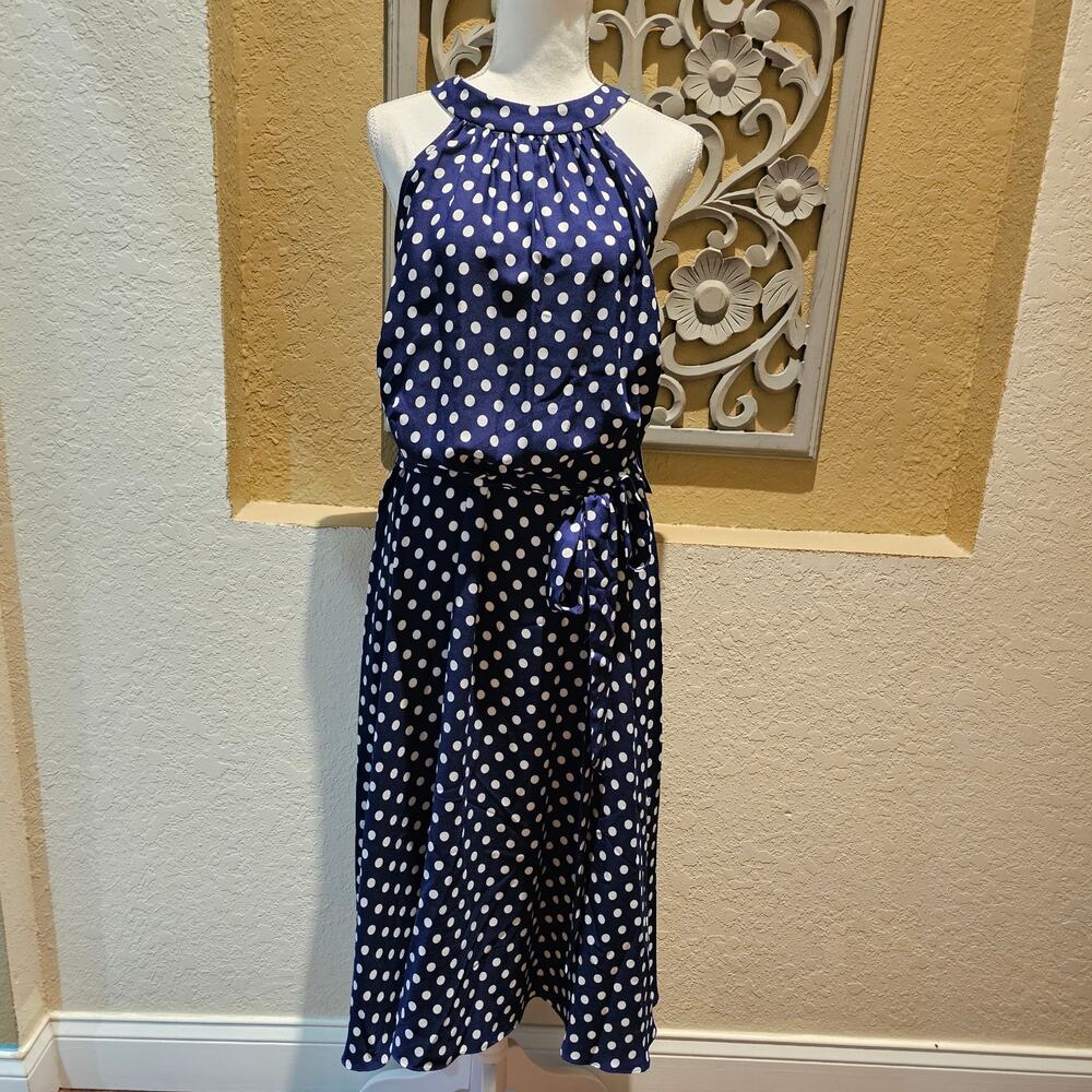 DN Designs NWT 16W Polka Dot Halter Midi Dress Plus Size Old Money Nautical - Picture 2 of 12